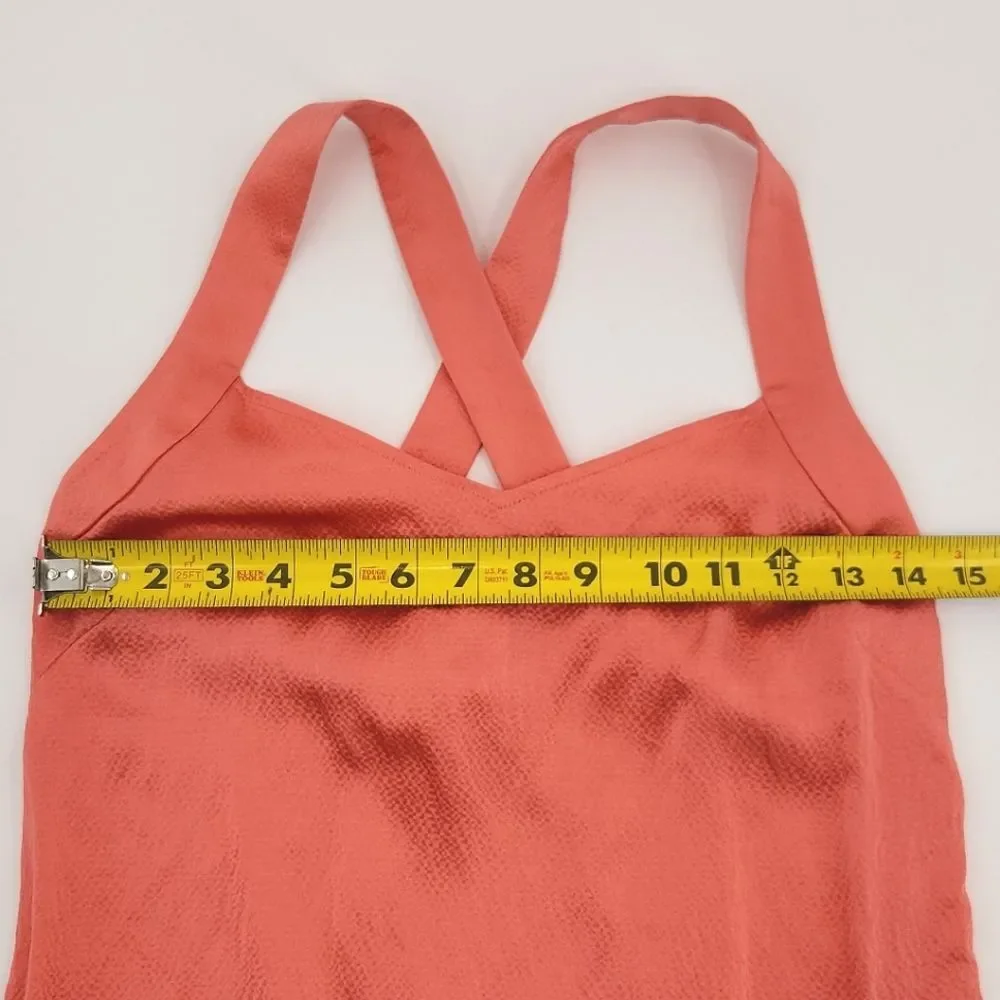 J Crew Amelia Tank Top Womens Size 0 Coral Pink Silk Cross Back Textured Summer